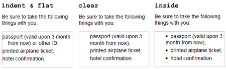Screenshot: Flat and indented list, clear list, inside list