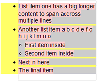 Screenshot: flat HTML lists for more content