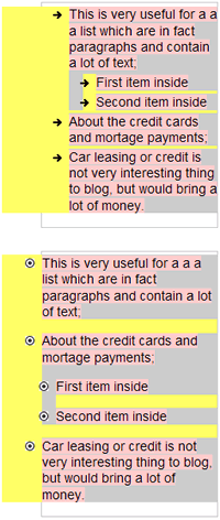 Screenshot: HTML lists with custom bullet image