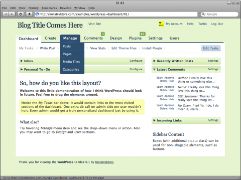 WordPress Dashboard User Interface, Idea A