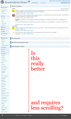WordPress 2.7 Dashboard navigation: real life experience