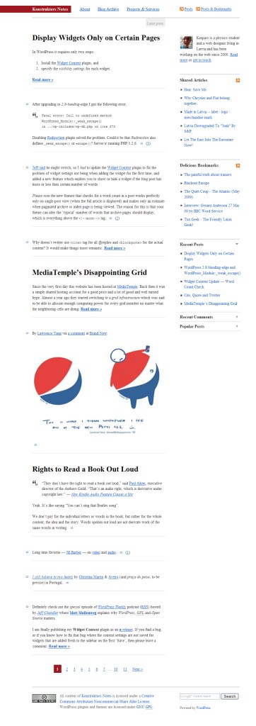 Konstruktors Notes front page design on April 2009