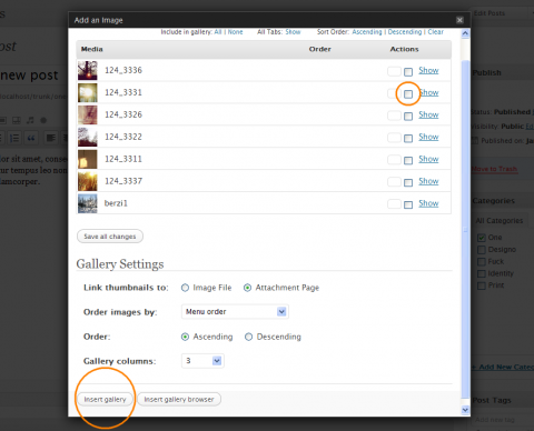 Choose images and insert the gallery