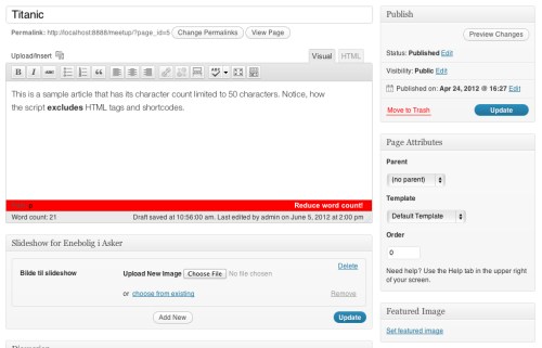 Limit the number of characters or words inside WordPress post editor