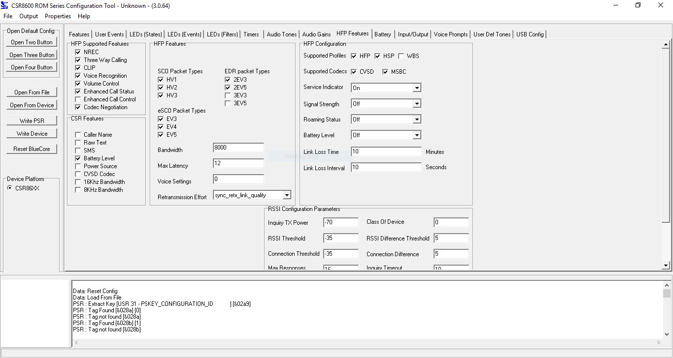 CSR8670 Config Tool HFP Configuration