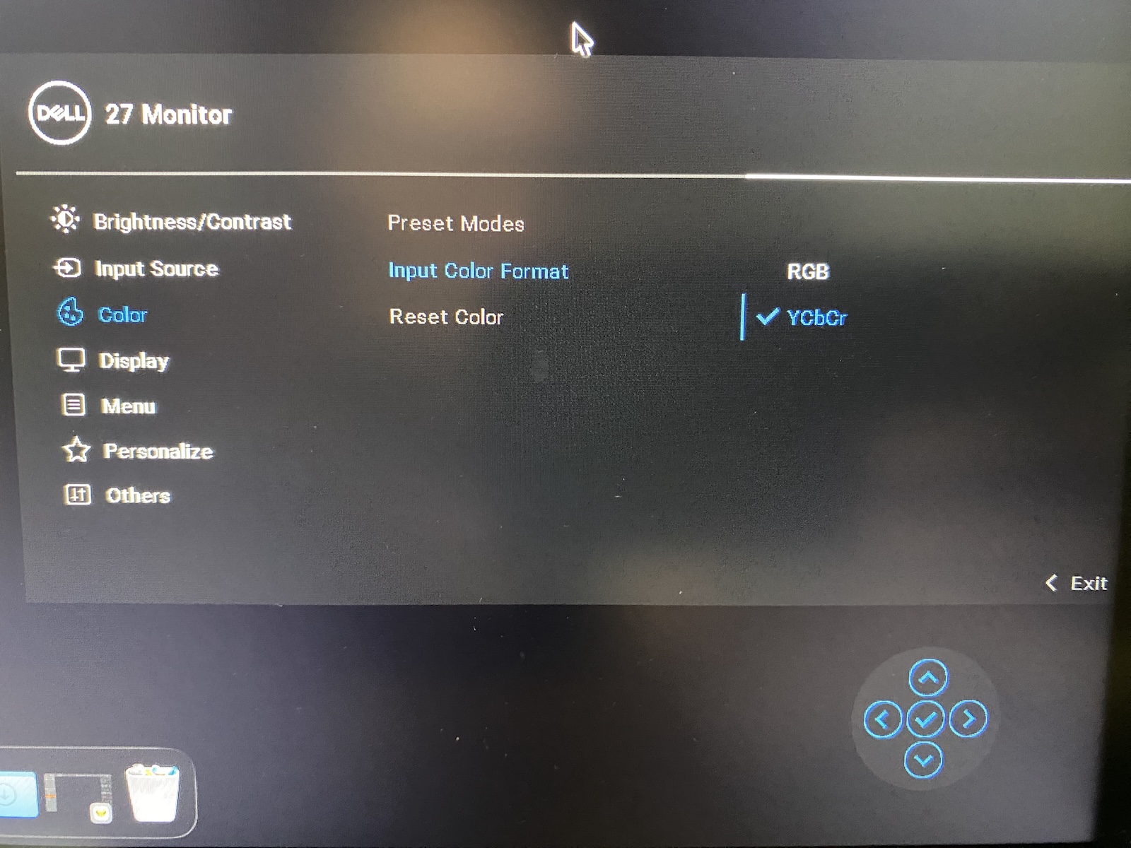 Dell monitor output settings: RGB or YCbCr